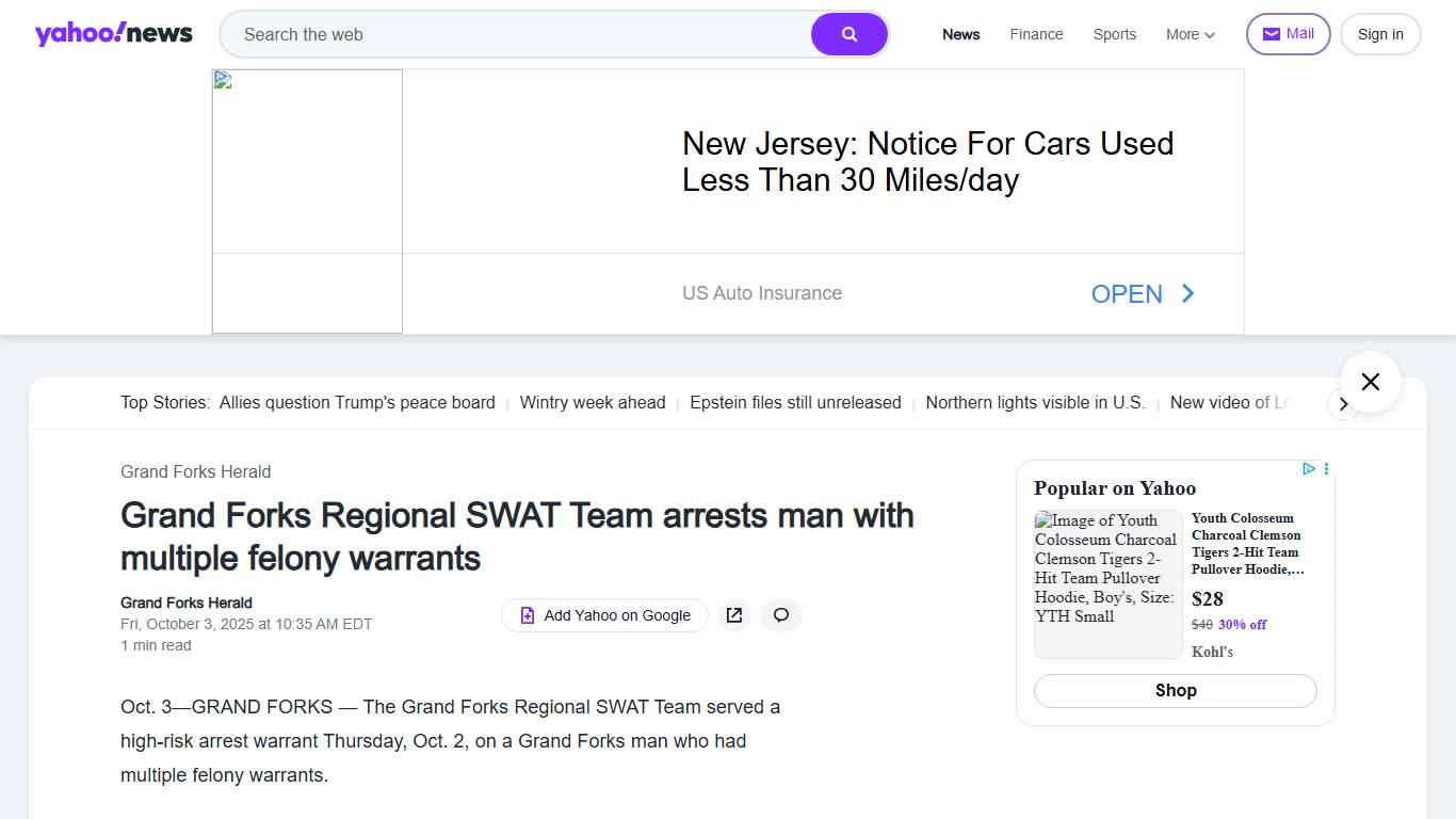 Grand Forks Regional SWAT Team arrests man with multiple felony warrants